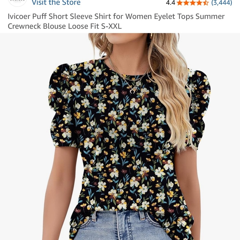 Ivicoer Puff Short Sleeve Top Summer Crewneck Blouse Loose Fit Women Size L NWT